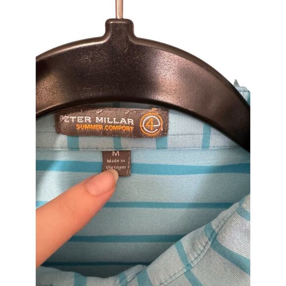 Peter Millar Summer Comfort Blue Striped Polo Size Medium - Picture 5 of 7